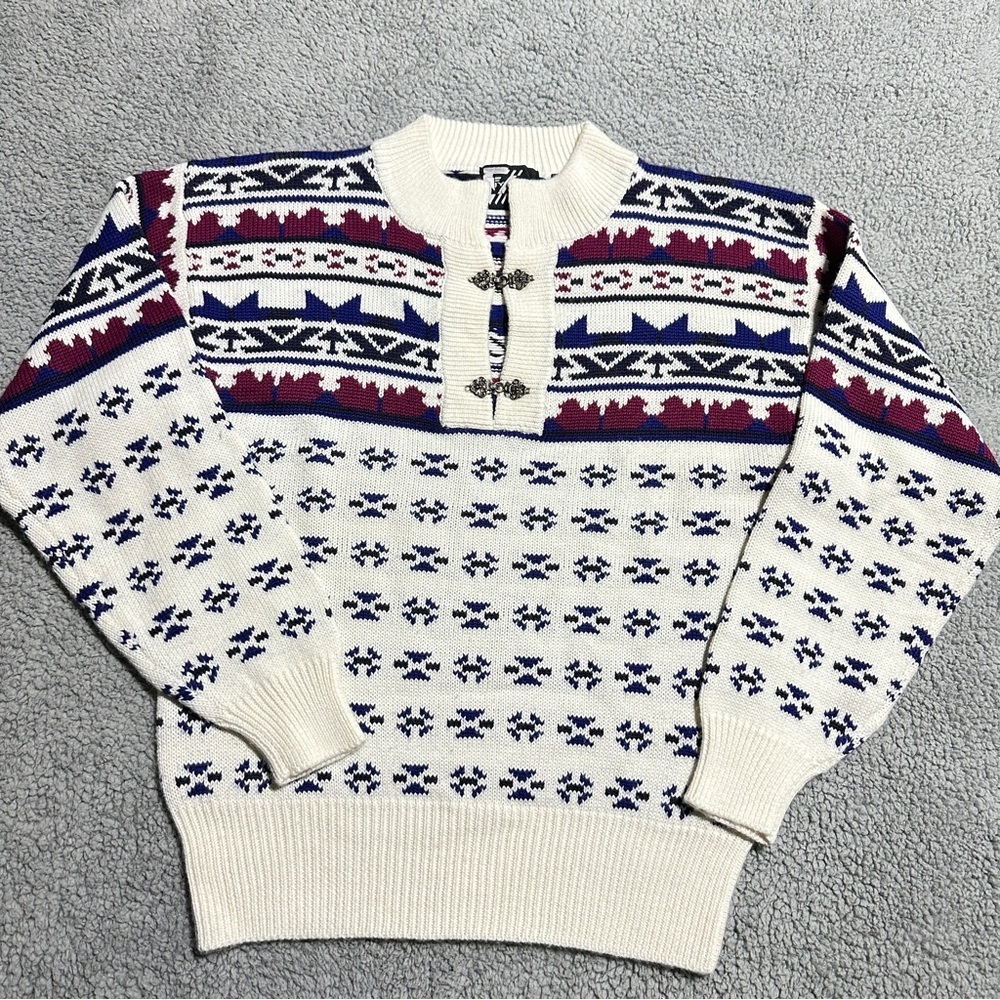 👉 Vintage Tyrolia Skiwear Women’s Medium Nordic Knit Wool Blend Sweater HK